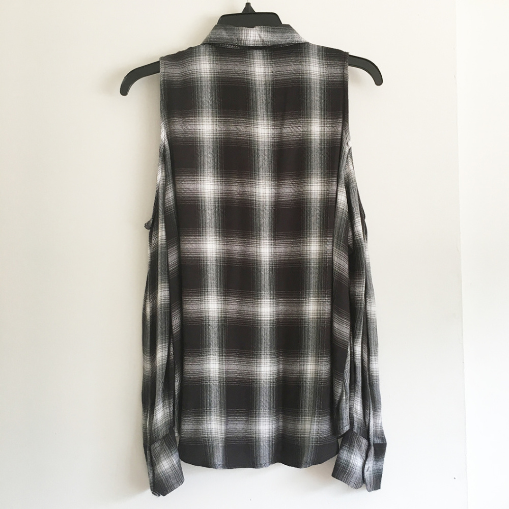 Topshop Check Cold Shoulder Shirt - Picture 8 of 8